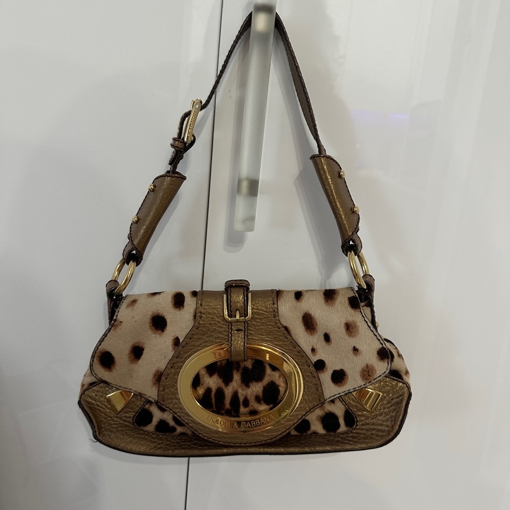 Dolce & Gabbana Leopard-Print and Gold Leather Shoulder Bag